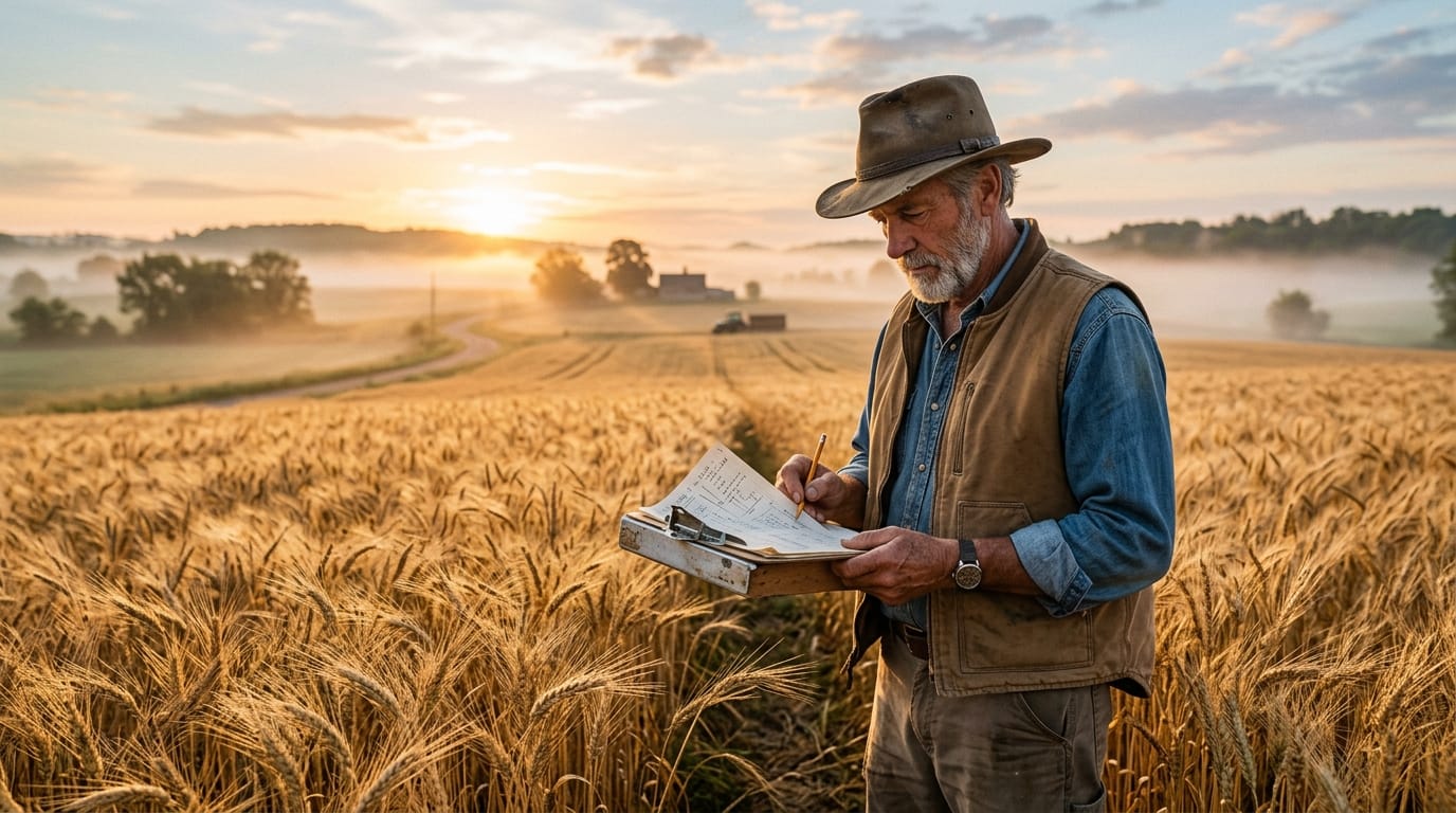 Produtor no campo avaliando os rumos da economia e a projeção da taxa Selic