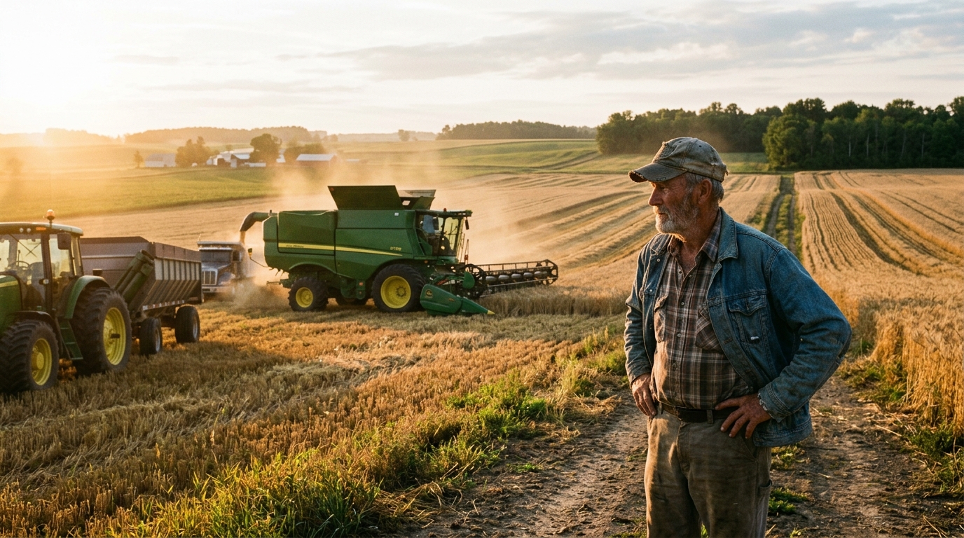 Produtor rural avaliando ferramentas de inovação no agronegócio global na lavoura