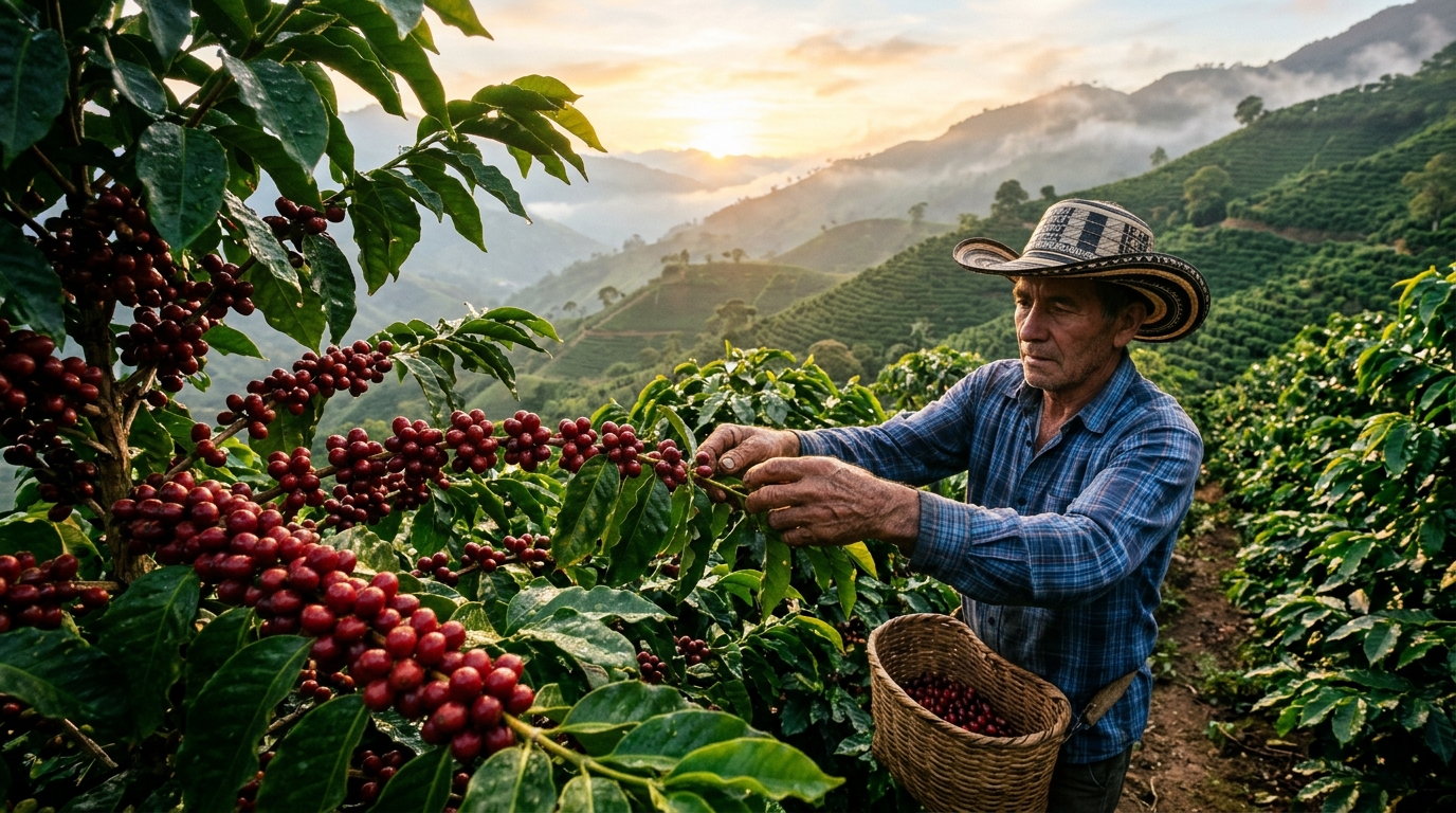 Produtor rural colhendo café e impulsionando o PIB da agropecuária capixaba